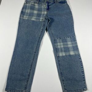 Cato Women’s Relaxed Blue Jeans with Plaid Accents Wide Leg Jeans